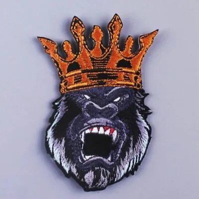 $8.99 • Buy Small Crowned Angry Gorilla Face Patch Iron On Applique DIY 3.5  Embroidered