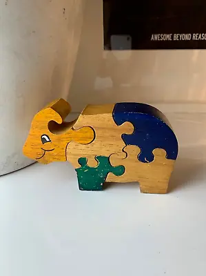 Wooden Dinosaur Jigsaw Puzzle Chunky Wood Pieces Old Poss Vtg? Stands 8 Cm High • £14.50