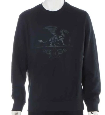 $569 • Buy Authentic Hermes - “Ex-Libris Dragon” - Men’s Black Crewneck Sweater XL