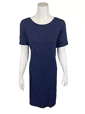 Isaac Mizrahi Women Crew Neck Regular Printed Knit Dress Navy Polka Medium Size  • $15