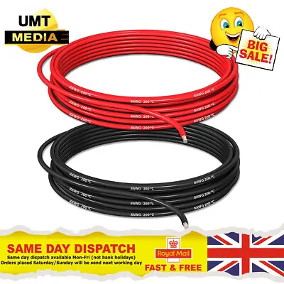 Gauge Silicone Wire 20 Feet (3 Metres / 10ft Black & Red) Soft & Flexible Cable • £11.95