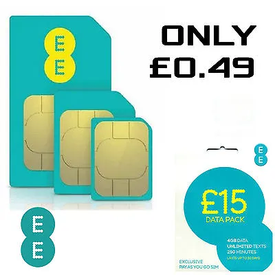 EE 4G £15 Data Pack Pay As You Go SIM PAYG Nano/Micro/Standard Triple Cut New UK • $1.25