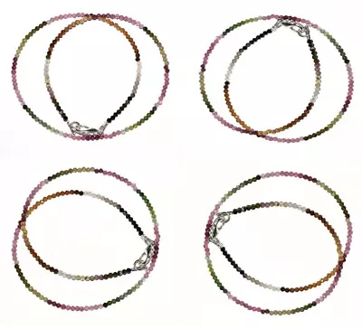 925 Sterling Silver Multi Tourmaline Stone 2mm Beads 12-40  Strand Necklace TR44 • $44