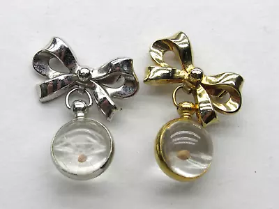 2 Vintage Coro Mustard Seed Lucite Orb Pin Brooch Gold Silver Tone Ribbon Bow • $24.99