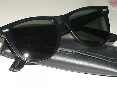 54mm VINTAGE B&L RAY-BAN L1724 OUAS G15 CRYSTAL BLACK EBONY WAYFARER SUNGLASSES • $299.99