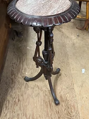 Heavily Carved Marble Top Victorian Plant Lamp Stand Pedestal Walnut Nice • $285