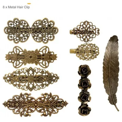 8 PCS Vintage Hair Barrettes French Hair Clips Metal Bronze Hairpin Women Girl  • $7.75