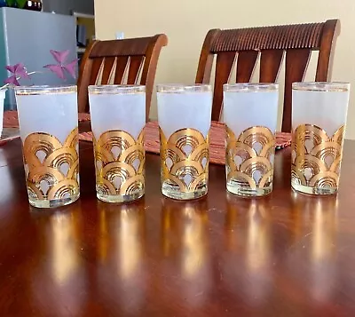 5 Culver Clouds Highball Glasses With Gold & Frosted Detail Vintage Barware MCM • $35