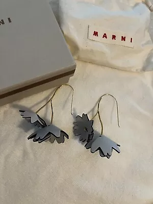 NIB Marni Leather White Grey Leaf Flower Earrings Rare Unique Made In Italy $650 • $550