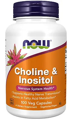 NOW Foods Choline And Inositol 500mg  100 Capsules | Nervous System Health • £11.99