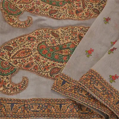 Sanskriti Vintage Grey Sarees Net Mesh Embroidered Premium Sari Craft Fabric • $37.23