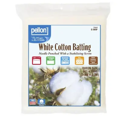 Pellon White Cotton Quilting Batting 90  X 108  Queen Size Precut • $24.50