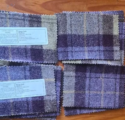 Murray Check Blackberry Patchwork Laura Ashley Plain 100% Wool Remnant Offcuts . • £20