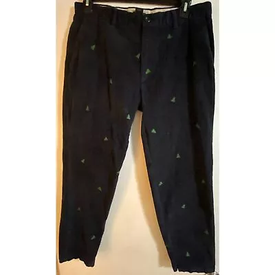 Izod Navy And Green Christmas Tree Embroidered Corduroy Pants Men's Sz 34/29 • $29