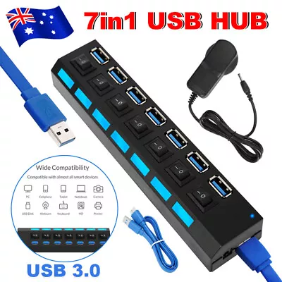 $18.85 • Buy 7 Port Powered USB HUB 3.0 +High Speed Splitter Extender Adapter Cable Charging
