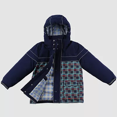 $120 Momo Grow Boy's Blue Reflective Down Hooded Water Repellent Coat Size 6 • $35.58