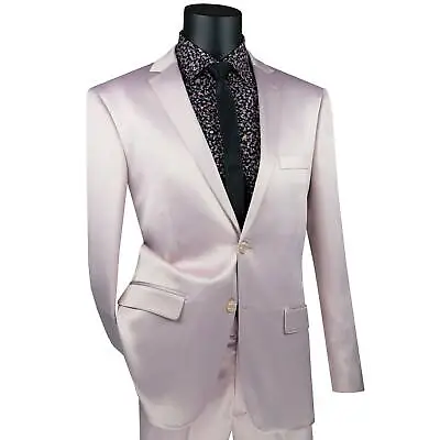 VINCI Men's Blush Pink Sateen Stretch 2 Button Skinny Fit Suit NEW • $115
