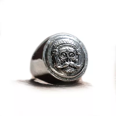 Hipster Mustache Skull Ring Men Sterling Silver 925 Biker Gothic Celtic Punk  • $79