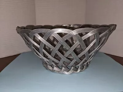 Vintage Aluminum Metal Art Basket Woven Bowl Modern Silver Fruit Bread • $24.88