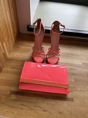 £19 • Buy Carvela  Neon Pink/orange Sandals Size 6 And Matching Ted Baker Clutch Bag