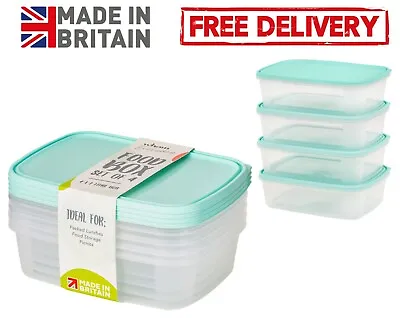 4 X 1 Litre Plastic Food Storage Containers Set Microwave Freezer Safe BPA Free • £6.95