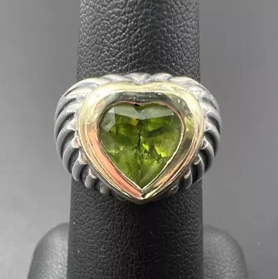 David Yurman 925 Sterling Silver 585 14k Yellow Gold Peridot Heart Ring Sz 6.25 • $395