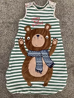 TU Cute Baby Bear Sleeping Bag 0-6 Months 62cm 2.5 Tog Green Stripe • £3.99