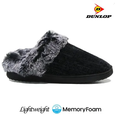Ladies Dunlop Memory Foam Slippers Winter Warm Comfort Slip On Mules Shoes Size • £9.95