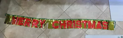 Vintage KMART? 6’ X 6” MERRY CHRISTMAS Foil Fringe Banner Gold With Red Letters • $9.75