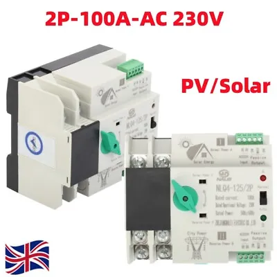 £26.99 • Buy 2P 100A PV Solar Automatic Transfer Switch Dual Power Solar To Grid Generator AC