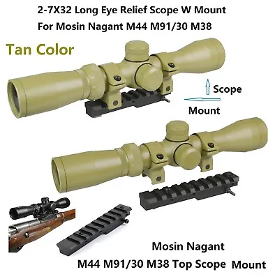 Tan Mosin Nagant 2-7x32 Long Eye Relief Scout Scope W Mount For M44 M91/30 & M38 • $69.99