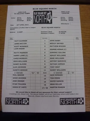 £3.99 • Buy 25/04/2013 Teamsheet: FC Halifax Town V Chester (folded). Any Faults With This I