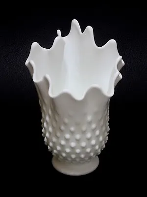 Fenton Swung Vase Handkerchief Hobnail Milk Glass Stretch Footed Vintage 7  • $24