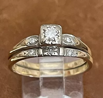 Vtg 1940’s Estate 14k Yellow And White Gold Diamond Engagement Bridal Ring Set • $749