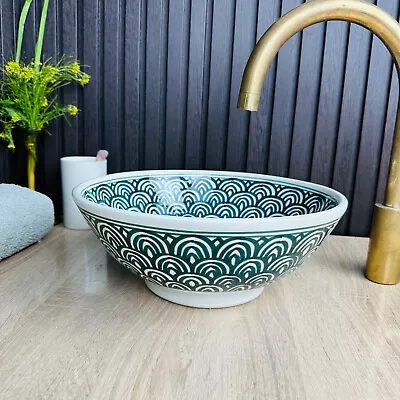 Moroccan Dark Green Bathroom Vessel Sink Washbasin Sink Handcrafted Sink • $190