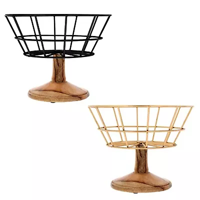 Fruit Bowl Holder Metal Fruit Basket Holder Wooden Stand Storage Kitchen Dining • £18.99