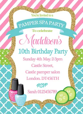 £3.99 • Buy Personalised Pamper Spa Invitations Birthday Party Invites + Envelopes X12 (L)