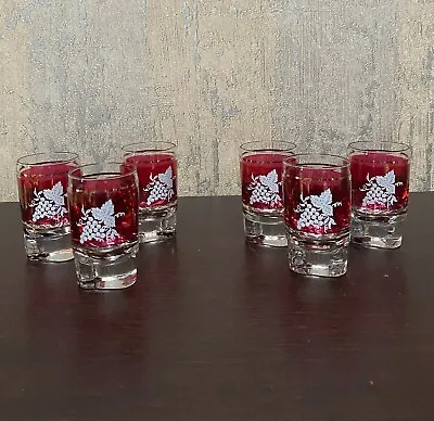 6 Vintage Lubiana Italian Shot Glasses Ruby Red Stain With White Grapes • $20