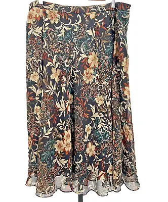 Kate Hill Wild Life Black Floral Silk Midi Skirt - Size 18W NWT • $23