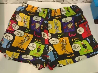 Vintage 1995 Looney Tunes 100% Silk Boxer Shorts Large L Road Runner Taz Daffy B • $34