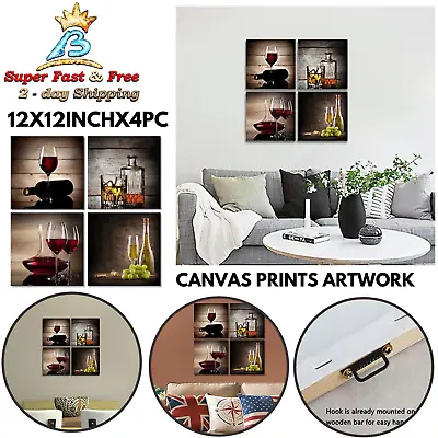 Kitchen Decor Wall Art Picture Print Wine Cups Bar Abstract Paintings 4 Pcs NEW  • $37.17