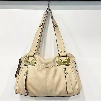 B. Makowsky Vintage Handbag Genuine Leather Shoulder Satchel Beige • $32.95