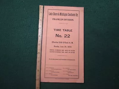 1914 Lake Shore & Michigan Southern - Franklin Div. ETT 22 Employee Timetable 09 • $56