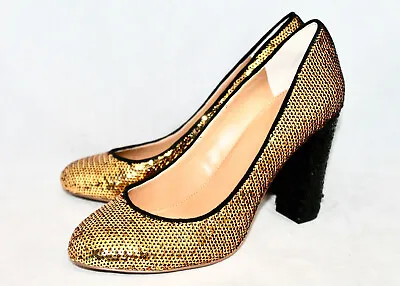 J CREW Etta Sequin High Heel Pumps Wo's 7M Gold Copper W/ Black Heels  $350. • $40