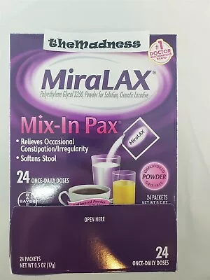 24 Travel Single Dose Packets Miralax Unflavored Mix-In PAX Laxative Exp 06/2024 • $24.99