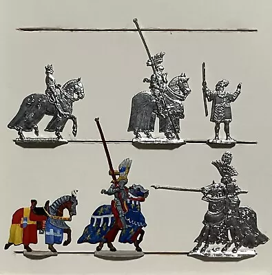 Medieval Tournament Knights – Six 30mm Zinnfiguren Tin Flats (two Painted) • $15