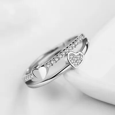 Adjustable 925 Sterling Silver Heart Ring Thumb Ring Knuckle Wishbone Jewelry • £2.82