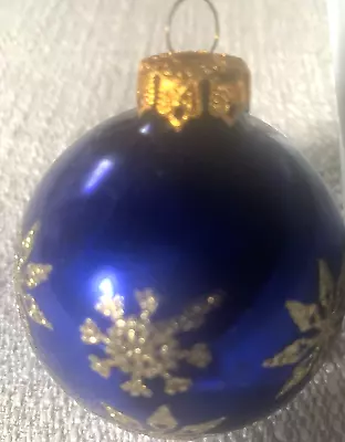 Vintage Blue W/Gold Tone Snowflakes Embossed Christmas Ornament Made In USA • $8.99