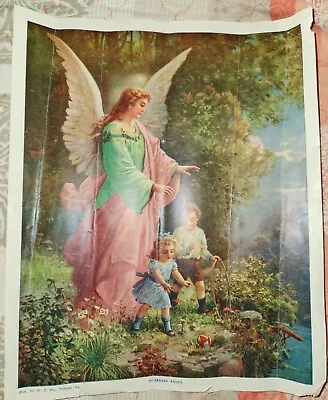 Vintage 1920's W.C. Co Tyrone Pa. Guardian Angel Print 11  X 9  Religious  • $22