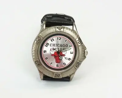 Vintage Chicago Bulls Wrist Watch Genuine Leather Black & White • $12.24